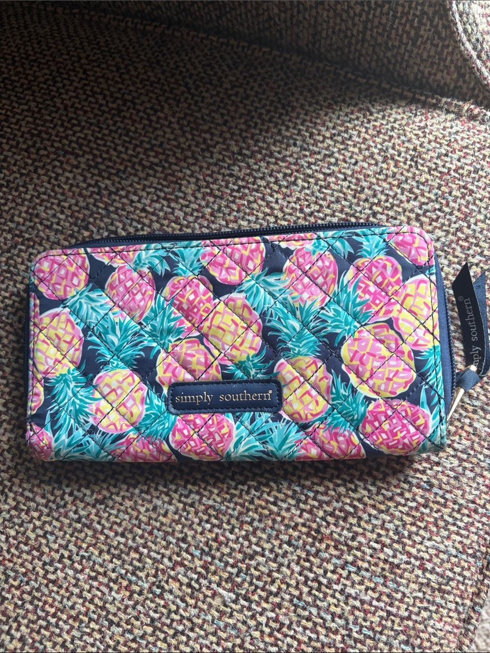 Simply Southern Pineapple Print Quilted Wristlet in Navy, Pink, Yellow, Teal